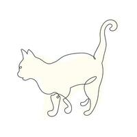Cat with Curled Tail in Continuous One Line Drawing Style. Creative Outline Cat Icon Set. Cat Minimalist Contour Art with a Splash of Color isolated on white background vector