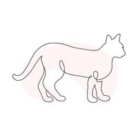 Cat Walking in Continuous One Line Drawing Style. Creative Outline Cat Icon Set. Cat Minimalist Contour Art with a Splash of Color isolated on white background vector