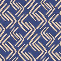 Hand draw geometric chavron seamless pattern, beige and blue colors. Abstract boho geometric lines pattern for fabrics, wrapping paper vector