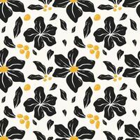 Abstract contemporary flower seamless pattern in black and yellow colors on white background. Minimalist hand draw flower pattern for fabrics, textile, wrapping paper, cards. Beige and green vector