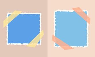 Paper Note Memo with Adhesive Tape. Square Torn Paper Sheet with Scotch Tape. Contemporary Art Collage Blue Paper Sheets. Ripped paper strips set. vector