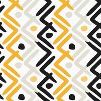 Boho Geometric Lines Seamless Pattern in Black and Yellow Colors on White Background. Hand drawn modern pattern for textile, fabrics, wrapping paper vector