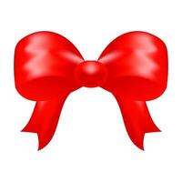 Red realistic bow. Satin tied ribbon isolated on white background. element template for Christmas, birthday and other holidays vector