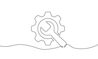 Continuous line drawing of Service tools on white background. vector