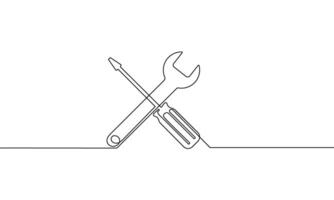 Continuous line drawing of Screwdriver on white background. vector