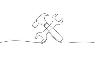 Continuous line drawing of Service tools isolate on a white background. vector