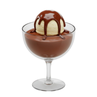 Delicious 3D Chocolate Pudding with Vanilla Ice Cream and Chocolate Sauce png