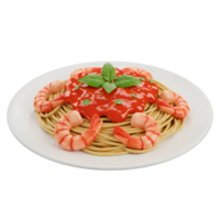 3D Rendering of Shrimp Spaghetti with Tomato Sauce and Basil png