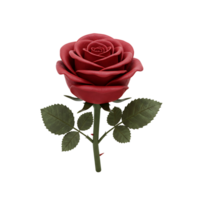 Elegant 3D Rendering of a Single Red Rose with Stem and Leaves png