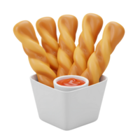 3D Rendering of Breadsticks with Tomato Sauce Dip png