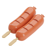 3D Rendering of Two Grilled Sausages on Sticks png