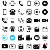 Communication and Media Icon Set, Call, Message, , Notification. vector