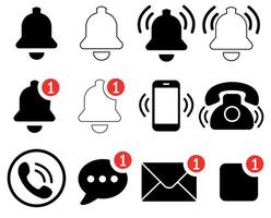 Notification Icon Set, Alert, Bell, Message Call Badge Icons. vector