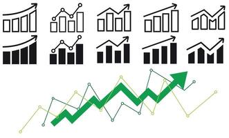 Growth Chart and Analytics Icons, Business Progress And Data Visualization Set . vector