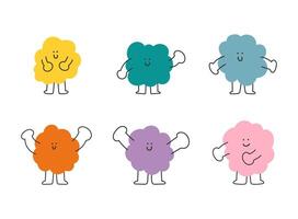 A set of cartoon characters with different colored clouds vector