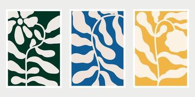 Three different colored and patterned wall art vector