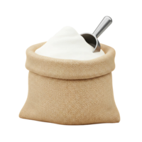 3d Rendern von ein Sackleinen Sack voll von Weiß Zucker mit Scoop png