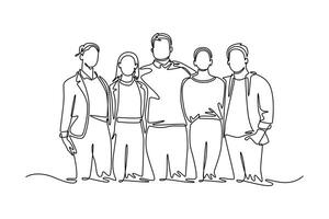 confident business people with smile, hug and team, solidarity. Community focus concept. Single line draw design. graphic illustration vector