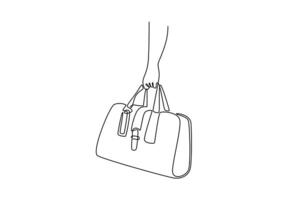 man traveler holding bag. Travel locker concept. Single line draw design. graphic illustration vector