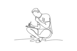 young man writing in a notebook for his goal setting vector