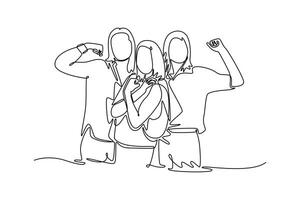 a group of young women with clenched fists. Community focus concept. Single line draw design. graphic illustration vector