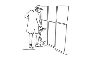 female tourists use lock box. new business locker self service storage. Travel locker concept. Single line draw design. graphic illustration vector