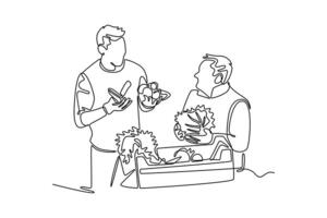 sharing and gardening with neighbors. Neighbor sharing concept. Single line draw design. graphic illustration vector