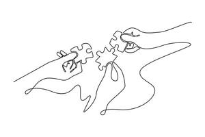 Hands of diverse team members. Community focus concept. Single line draw design. graphic illustration vector
