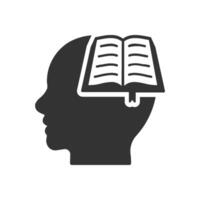 Head profile with open book icon. Symbolizing knowledge, learning, and intellectual growth. vector