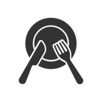 Icon of plate, knife, and fork, perfect for illustrating dining or food-related concepts. Minimalist design for use in various applications vector