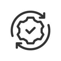 Gear with checkmark surrounded by arrows icon. representing successful process, completion, or workflow. vector