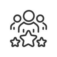 Team excellence icon. Group of people with stars, representing a team of excellent and successful individuals. Ideal for use in business, teamwork, achievement, or leadership-related content. vector