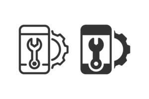 Mobile repair and maintenance icon set. Phone, wrench, and gear. Ideal for apps, websites, and related designs vector