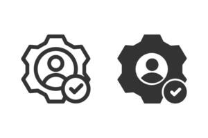 Employee management icon set. Person inside gear with a checkmark. Suitable for concepts human resources, workforce, and personnel management. vector