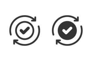 Update transaction icon set, rotating check mark tick as automatic pay graphic illustration, sync verification spin cycle vector