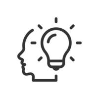 Simple graphic icon representing the concept of an idea. Human head silhouette with lightbulb icon. symbolizing a creative thought process. vector