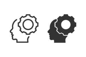 Human head with gear icon set. Represents the concept of thinking, problem solving, innovation, and mental processes. vector