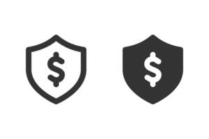 Shield with dollar sign icon. Represents financial security, protection of money, and investment concepts vector