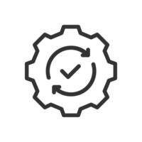 Gear with circular arrows around checkmark icon. Represents processes, updates, or successful completion vector