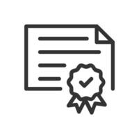 Certificate of achievement or validation icon. Certificate or document with checked badge, representing validation, achievement, certification, or guarantee. vector