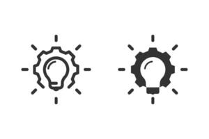 Innovation and solutions or ideas icon set. light bulb inside gear, suggesting the process of creative problem solving and technological advancement vector