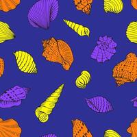 Seamless pattern with seashells Hand drawn illustration vector