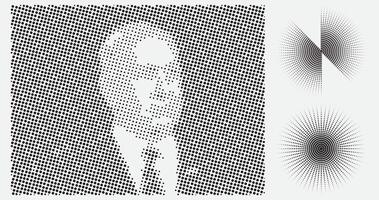 Human shape halftone geometric background with dotted patterns, gradient textures, and circular dotted effects. Perfect for trendy graphic art and creative designs. abstract grainy texture background vector