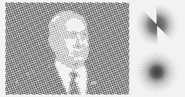 Human shape halftone geometric background with dotted patterns, gradient textures, and circular dotted effects. Perfect for trendy graphic art and creative designs. abstract grainy texture background