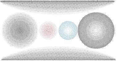 Realistic geometric halftone dot work grain texture set on white background with dotted patterns. dotted textures, and circular dotted effects. Trendy backdrop halftone art and designs. vector