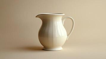 Stylish and Minimalist White Ceramic Pitcher Perfect for Home Decor or Dining Enhancements on a Solid Beige Background photo
