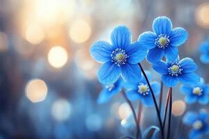 Stunning Blue Flowers Bathed in Soft Light Capturing a Dreamy Atmosphere Perfect for Nature-themed Projects photo