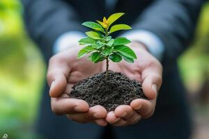 Businessman Engaged in Strategic Planning for Environmental Initiatives and Sustainability photo
