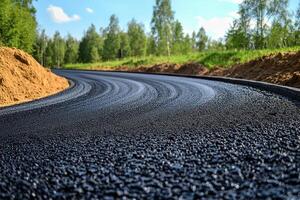 Aerial View of a Curved Asphalt Race Track Ideal for Motorsport Events and Racing Activities photo