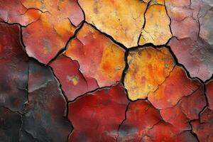 Abstract Close-Up of Cracked Orange and Red Surface Ideal for Art and Design Projects photo